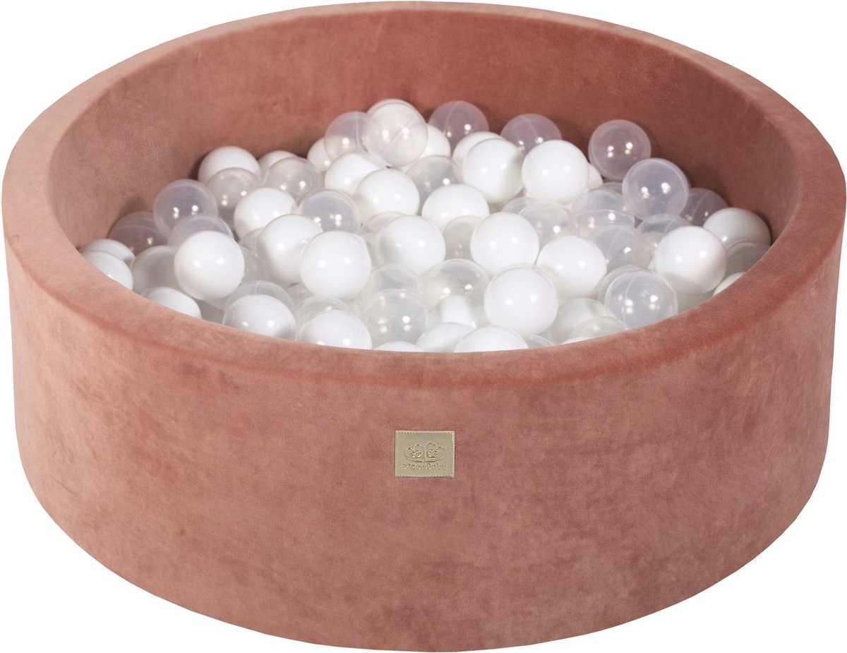 Ronde ballenbak VELVET 90x30 - Masala Rood incl 200 ballen - Wit, Transparant |  je.nl